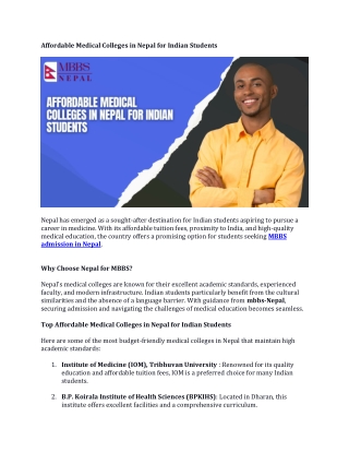 Affordable Medical Colleges in Nepal for Indian Students