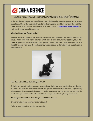 Liquid Fuel Rocket Engine Powering Military Drones