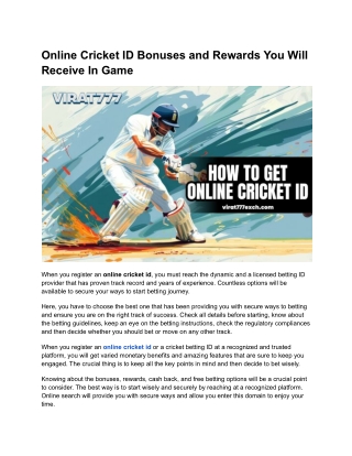 Online Cricket ID Bonuses and Rewards You Will Receive In Game
