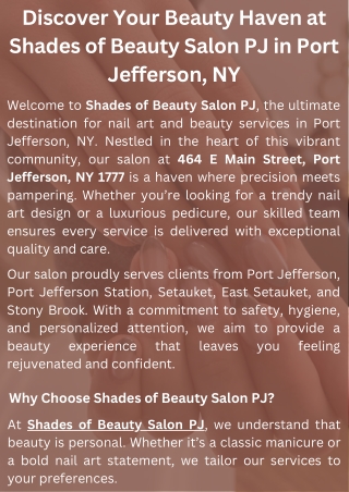 Discover Your Beauty Haven at Shades of Beauty Salon PJ in Port Jefferson, NY