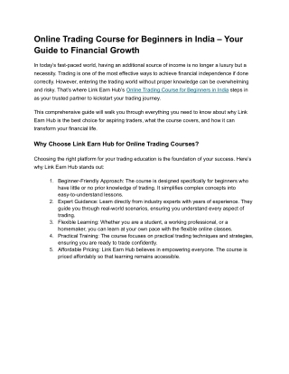 Online Trading Course for Beginners in India – Your Guide to Financial Growth