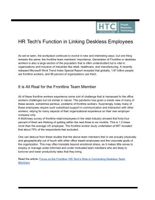 HR Tech's Function in Linking Deskless Employees