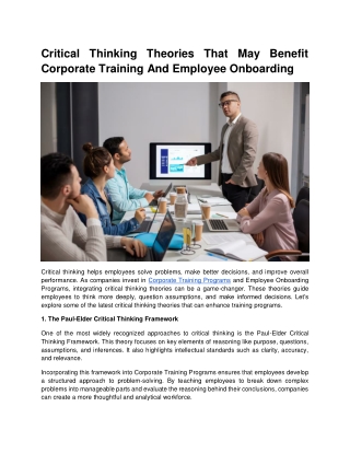 Critical Thinking Theories That May Benefit Corporate Training And Employee Onboarding