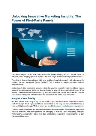 Unlocking Innovative Marketing Insights - The Power of First-Party Panels