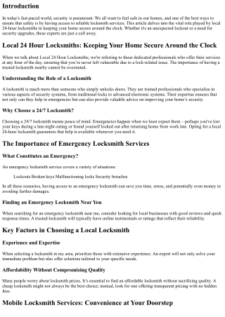 Local 24 Hour Locksmiths: Keeping Your Home Secure Around the Clock