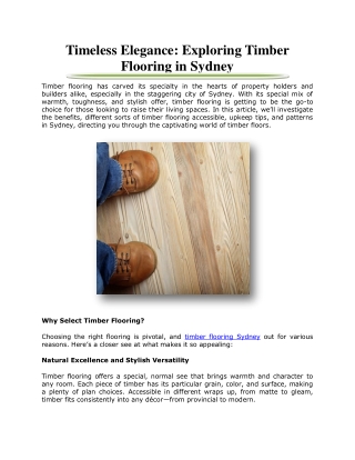 Timeless Elegance: Exploring Timber Flooring in Sydney