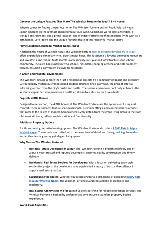 Discover the Unique Features That Make The Windsor Fortune the Ideal 4 BHK Home