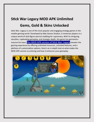 Stick War Legacy MOD APK – Unlimited Gems, Gold & Skins Unlocked