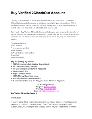 Buy Verified 2CheckOut Account