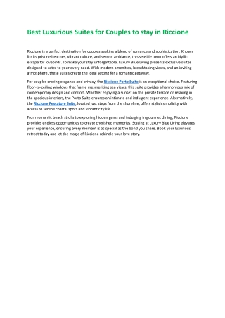 Best Luxurious Suites for Couples to stay in Riccione