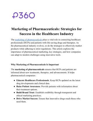 Marketing of Pharmaceuticals: Strategies for Success in the Healthcare Industry