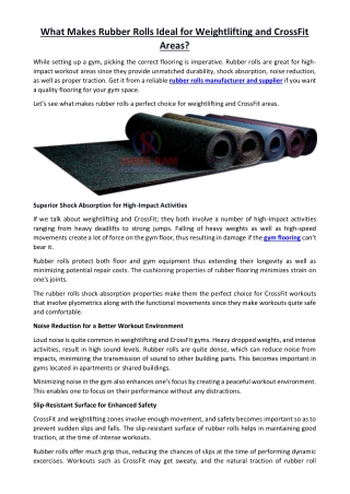 What Makes Rubber Rolls Ideal for Weightlifting and CrossFit Areas?
