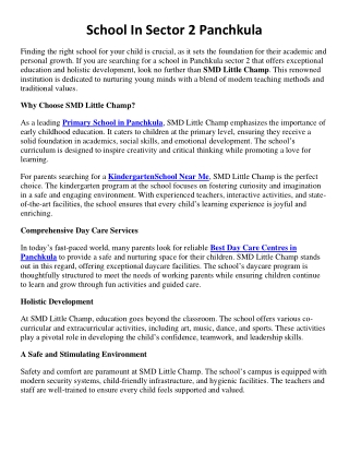 School In Sector 2 Panchkula