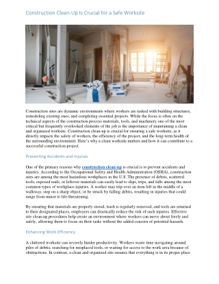 Construction Clean-Up Is Crucial for a Safe Worksite