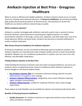 Amikacin Injection at Best Price - Greygross Healthcare