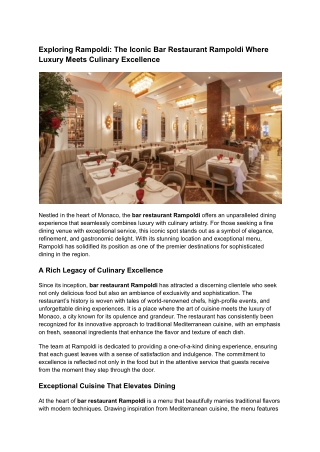 Exploring Rampoldi_ The Iconic Bar Restaurant Rampoldi Where Luxury Meets Culinary Excellence