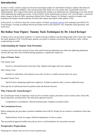 Revitalize Your Figure: Tummy Tuck Techniques by Dr. Lloyd Krieger