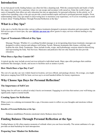 “Finding Balance Through Personal Reflection at the Spa”