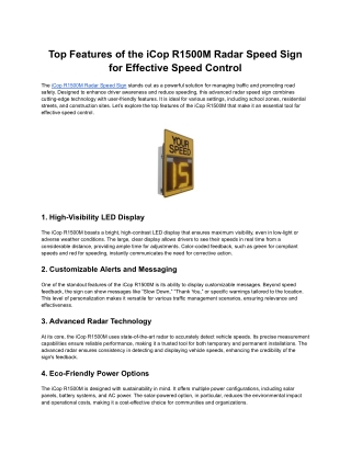 Top Features of the iCop R1500M Radar Speed Sign for Effective Speed Control