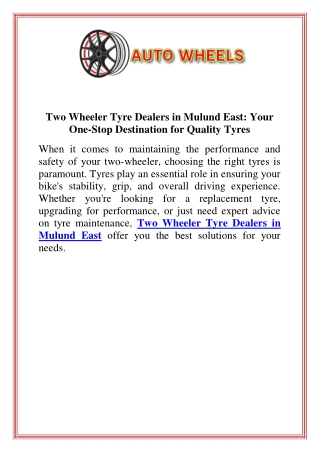 Two Wheeler Tyre Dealers in Mulund East Your One Stop Destination for Quality Tyres