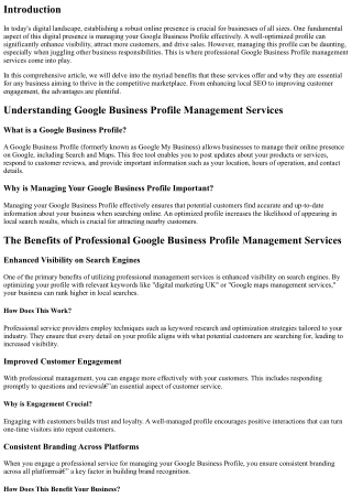 The Benefits of Professional Google Business Profile Management Services