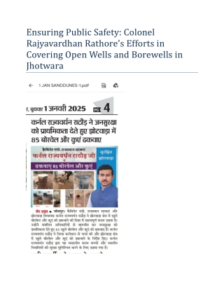 Colonel Rajyavardhan Rathore’s Efforts in Covering Open Wells and Borewells in Jhotwara