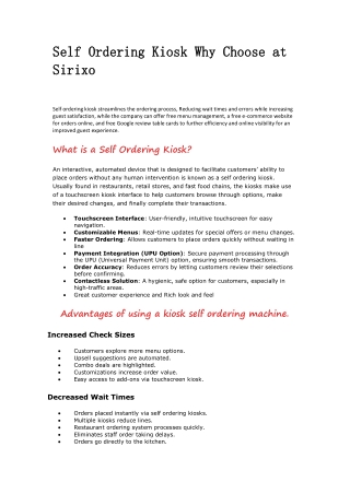 selforder Self Ordering Kiosk Why Choose at Sirixo
