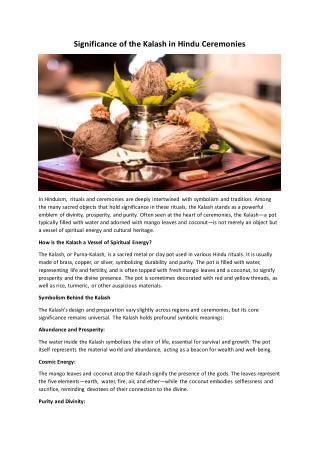 Significance of the Kalash in Hindu Ceremonies