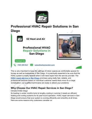 Professional HVAC Repair Solutions in San Diego
