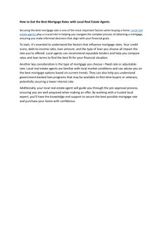 How to Get the Best Mortgage Rates with Local Real Estate Agents