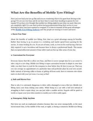 What Are the Benefits of Mobile Tyre Fitting