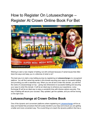 How to Register Lotus Exchange ID – Register with Crown Online Book