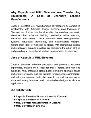Capsule Elevators in Chennai