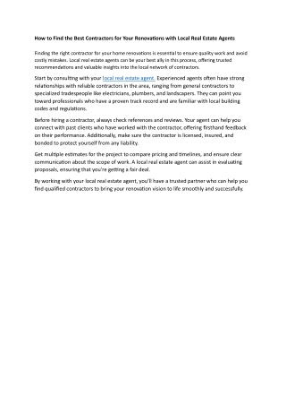 How to Find the Best Contractors for Your Renovations with Local Real Estate Agents