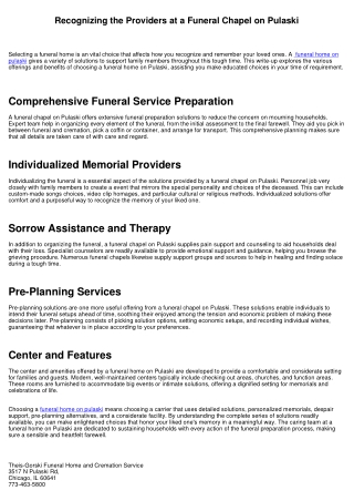 Comprehending the Services at a Funeral Home on Pulaski