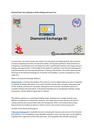 Diamond Exch Your Gateway to Online Betting and Casino Fun