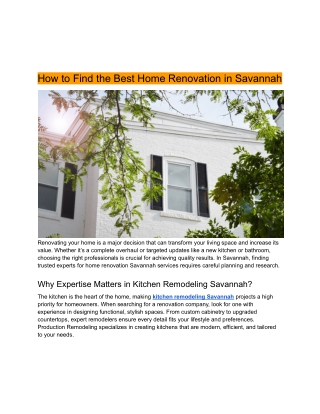 How to Find the Best Home Renovation in Savannah