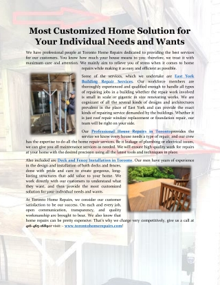 Most Customized Home Solution for Your Individual Needs and Wants