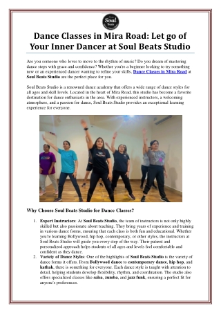 Dance Classes in Mira Road - Soul Beats Studio