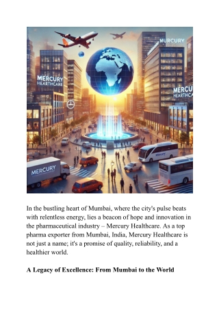 Global Health Impact: Mercury Healthcare's Pharma Exports