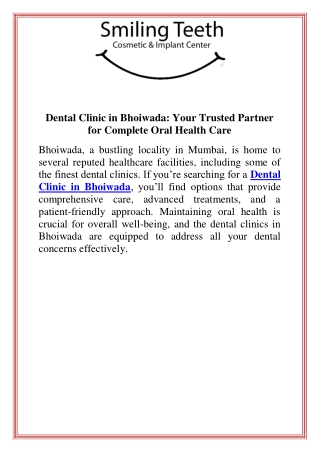 Dental Clinic in Bhoiwada Your Trusted Partner for Complete Oral Health Care