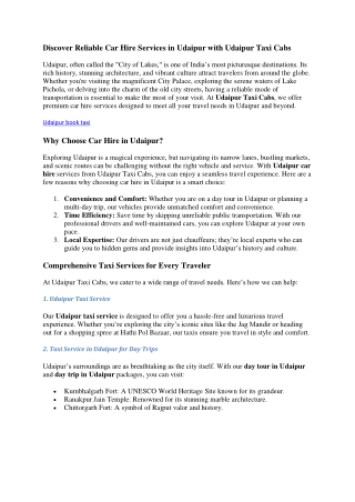 Udaipur Local Sightseeing Tour | Best Taxi Service in Udaipur - Udaipur Taxi Cab