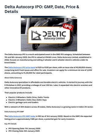 Delta Autocorp IPO GMP, Date, Price & Details