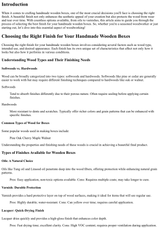 “Choosing the Right Finish for Your Handmade Wooden Boxes”
