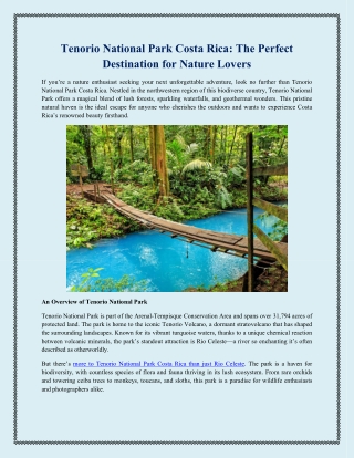 Tenorio National Park Costa Rica The Perfect Destination for Nature Lovers