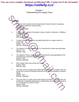 Test Bank for Supply Chain Management 3rd Edition by Chopra