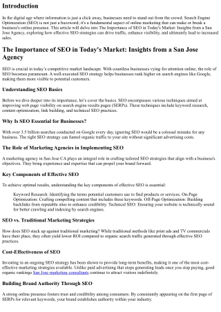 The Importance of SEO in Today's Market: Insights from a San Jose Agency.
