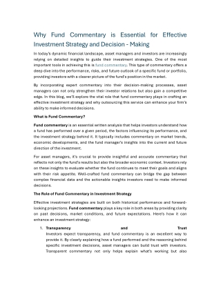 Why Fund Commentary is Essential for Effective Investment Strategy and Decision Making