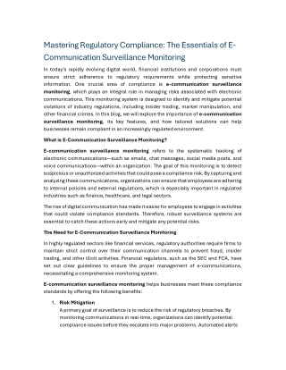 Mastering Regulatory Compliance The Essentials of E-Communication Surveillance Monitoring