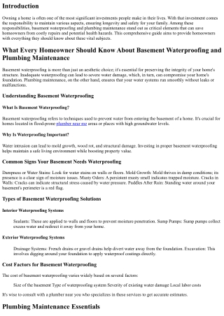 What Every Homeowner Should Know About Basement Waterproofing and Plumbing Maint